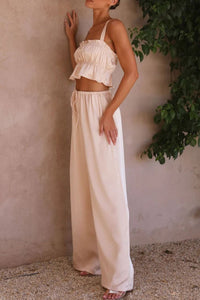 Wide Leg Pants Set | Ruffled Sleeveless Top and Pants