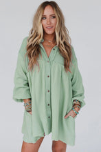 Load image into Gallery viewer, Puff Sleeve Dress | Green Patchwork Crinkle Shirt Dress
