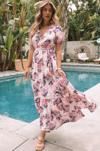 Load image into Gallery viewer, Womens Maxi Dress | Pink Floral Puff Sleeve High Waist Maxi Dress | Dresses/Floral Dresses
