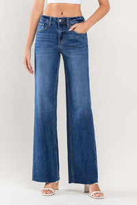 Wide Leg Jeans | High Rise Clean Cut Raw Hem Wide Jeans