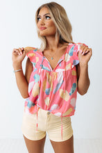 Load image into Gallery viewer, Pink Splotches Pattern Ruffled Cap Sleeve Shift Top | Tops/Blouses &amp; Shirts
