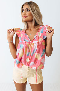 Pink Splotches Pattern Ruffled Cap Sleeve Shift Top | Tops/Blouses & Shirts