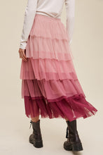 Load image into Gallery viewer, Maxi Skirt | Pink Gradient Ruffle Tiered Mesh
