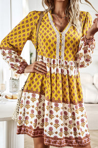 Womens Long Sleeve Dress | Printed V-Neck Long Sleeve Dress | Dress