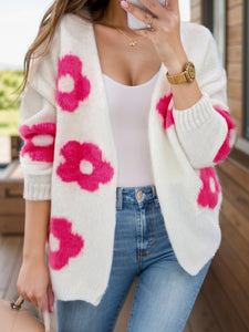 Flower Cardigan | Open Front Long Sleeve Sweater