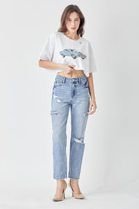 RISEN Distressed Slim Cropped Jeans | Blue Jeans