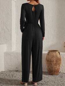 Black Long Sleeve Jumpsuit | Tied Neck