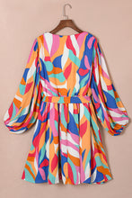 Load image into Gallery viewer, Multicolor Plus Size Abstract Print Oversized Sleeve Belted Dress | Plus Size/Plus Size Dresses/Plus Size Mini Dresses
