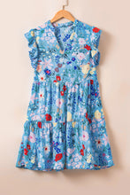 Load image into Gallery viewer, V Neck Ruffled Dress | Sky Blue Floral Flutter Sleeve Dress
