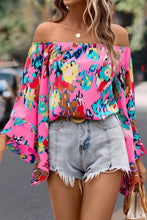 Load image into Gallery viewer, Rose Abstract Floral Print Off-shoulder Bell Sleeve Blouse | Tops/Blouses &amp; Shirts
