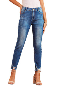 Blue Raw Hem Ankle-length Skinny Jeans | Bottoms/Jeans