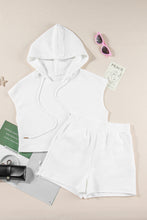 Load image into Gallery viewer, Hoodie Shorts Set | White Textured Cropped Activewear
