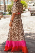 Load image into Gallery viewer, Maxi Dress | Bright Pink Leopard Color-Block Patchwork Bubble Sleeve
