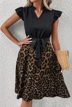 Load image into Gallery viewer, Leopard Print Dress | Black Flutter Sleeve Bodice Splicing
