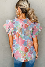 Load image into Gallery viewer, Pink Floral Ruffled Flutter Sleeve Pleated Blouse | Tops/Blouses &amp; Shirts
