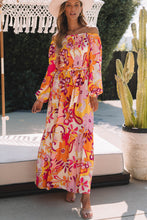 Load image into Gallery viewer, Multicolour Boho Floral Smocked Off Shoulder Puff Sleeve Maxi Dress | Dresses/Floral Dresses
