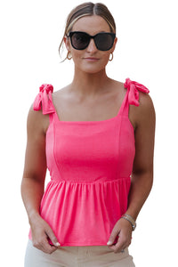 Pink Knotted Straps Peplum Tank Top | Tops/Tank Tops