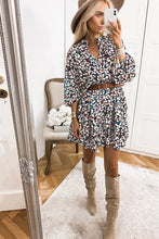 Load image into Gallery viewer, Bubble Sleeve Dress | Blue Leopard Print Ruffled Shirt Dress
