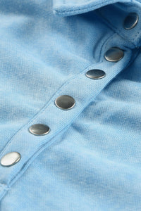 Sky Blue Washed Snap Buttons Lantern Sleeve Pullover Sweatshirt | Tops/Sweatshirts & Hoodies