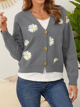 Load image into Gallery viewer, Flower Button Front Dropped Shoulder Cardigan
