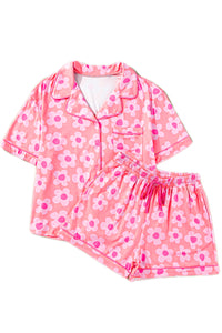 Pink Flower Print Short Sleeve Shirt Pajamas Set | Loungewear & Sleepwear/Sleepwear