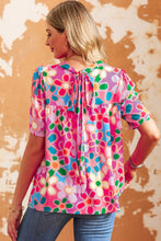 Load image into Gallery viewer, Purple Boho Flower Print Puff Short Sleeve Top | Tops/Tops &amp; Tees
