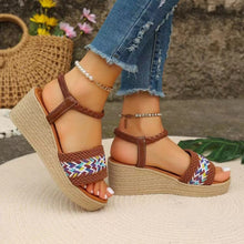 Load image into Gallery viewer, Open Toe Wedge Woven Sandals
