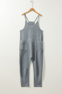 Gray Jumpsuit | Gray Waffle Knit Spaghetti Straps Loose Fit