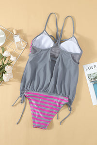 Light Gray Tankini with Stripes Patchwork | Swimwear/Tankinis