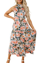 Load image into Gallery viewer, Black Boho Floral Print Knotted Halter Ruffled Maxi Dress | Dresses/Maxi Dresses
