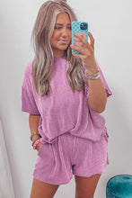 Load image into Gallery viewer, Phalaenopsis Ribbed Textured Knit Loose Fit Tee and Shorts Set | Two Piece Sets/Short Sets
