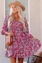 Load image into Gallery viewer, Purple Smocked V Neck Puffy Sleeve Floral Dress | Dresses/Floral Dresses
