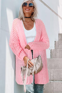 Pink Open Knit Long Sleeve Oversized Cardigan | Tops/Sweaters & Cardigans