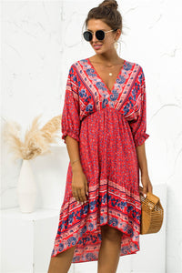 Bohemian Dress | Printed V Neck Dress