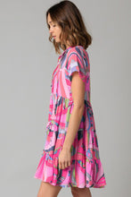 Load image into Gallery viewer, Pink Abstract Geometric Print Tassel Tie Flared Dress | Dresses/Mini Dresses
