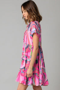 Pink Abstract Geometric Print Tassel Tie Flared Dress | Dresses/Mini Dresses