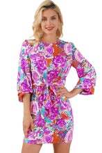 Load image into Gallery viewer, Mini Dress | Purple Floral Keyhole Back Long Sleeve Belted
