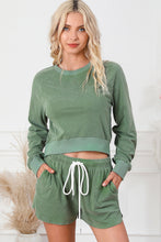 Load image into Gallery viewer, Shorts Set | Green Fleece Two-piece Cropped Pullover Shorts
