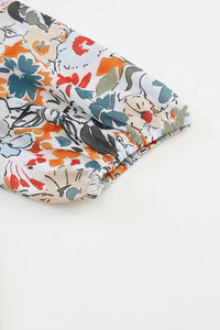 Multicolor Split V Neck Puff Sleeve Flower Print Blouse | Tops/Blouses & Shirts