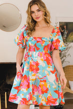 Load image into Gallery viewer, Womens Mini Dress | ODDI Printed Smocked Puff Sleeve Mini Dress | top
