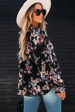 Load image into Gallery viewer, Black Wildflower Print Chiffon Blouse | Tops/Blouses &amp; Shirts
