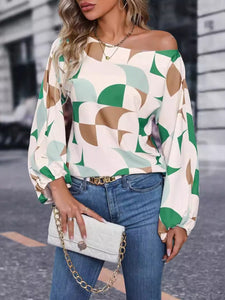 Womens Blouse-Printed One Shoulder Balloon Sleeve Blouse | Tops/Blouses & Shirts