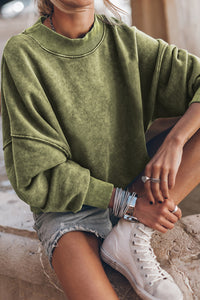 Pullover Sweatshirt | Green Drop Shoulder Crew Neck