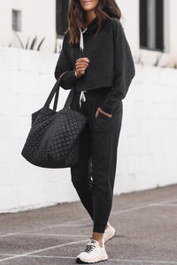 Lounge Set | Black Drawstring Hoodie and High Waist Pants