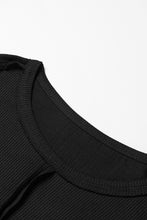 Load image into Gallery viewer, Black Exposed Seam Patchwork Bubble Sleeve Waffle Knit Top | Tops/Long Sleeve Tops
