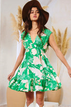 Load image into Gallery viewer, Mini Dress | Green Floral Sleeveless V Neck Ruffled Hem
