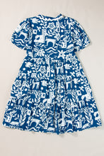 Load image into Gallery viewer, Blue Ricrac Trim Split Neck Floral Loose Dress | Dresses/Floral Dresses
