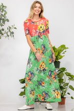 Load image into Gallery viewer, Celeste Full Size Printed Round Neck Short Sleeve Maxi Dress | Dress
