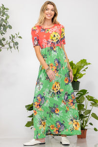 Celeste Full Size Printed Round Neck Short Sleeve Maxi Dress | Dress