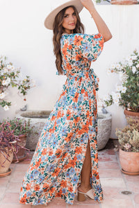 Sky Blue Floral Print Wrap Belted Maxi Dress | Dresses/Maxi Dresses